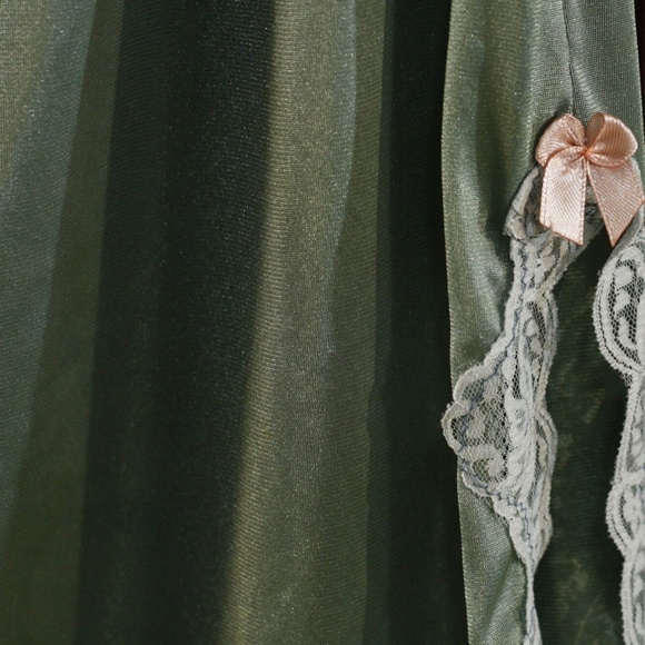 Dusty Green Silky Lace Trim Skirt - Picture 6 of 10